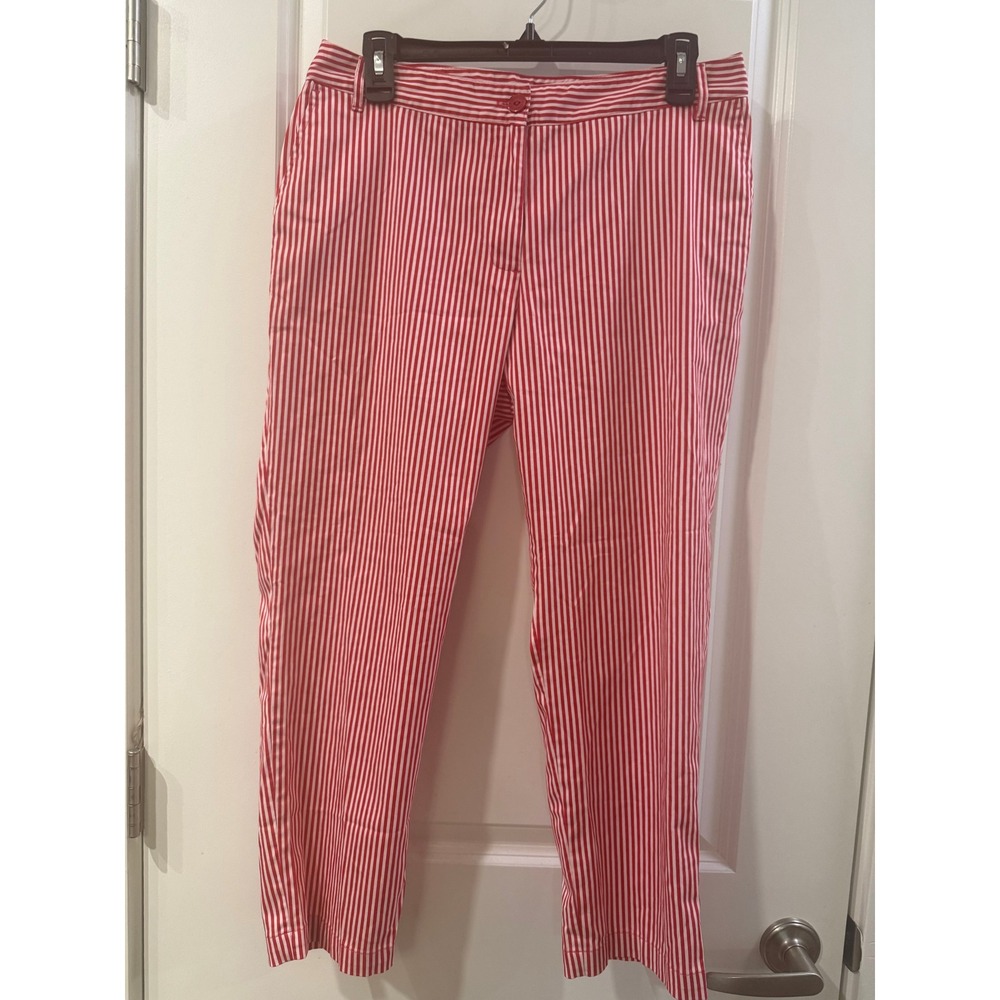 Ferrioni Womens Red White Striped Cropped Chino Pants Nautical Preppy Size 12